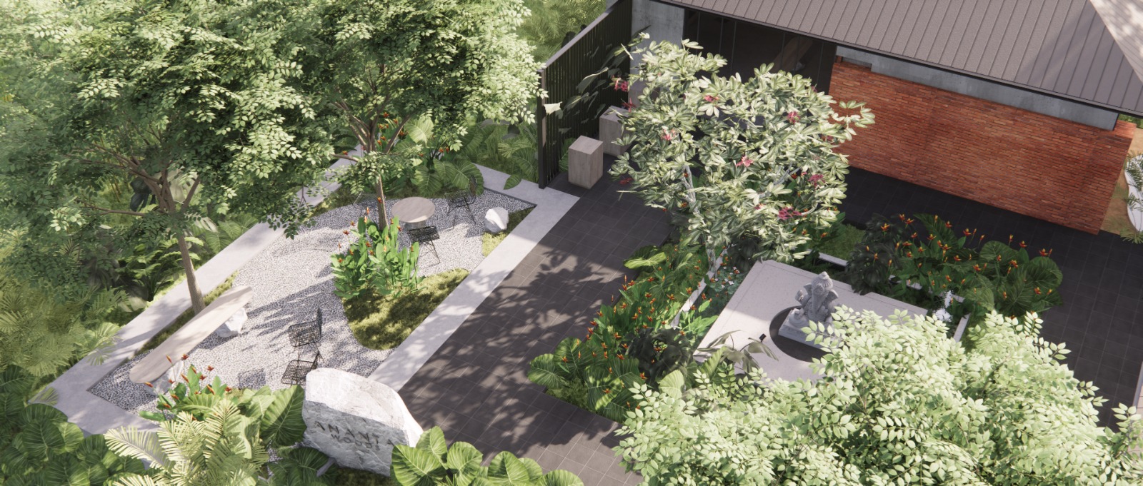 Aerial view of Ananta Woods spa garden